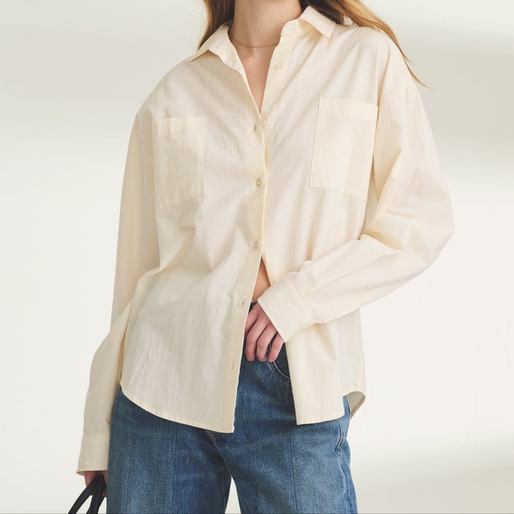 NWT Naadam Organic Cotton Button Up Shirt in Ecru - Size Large